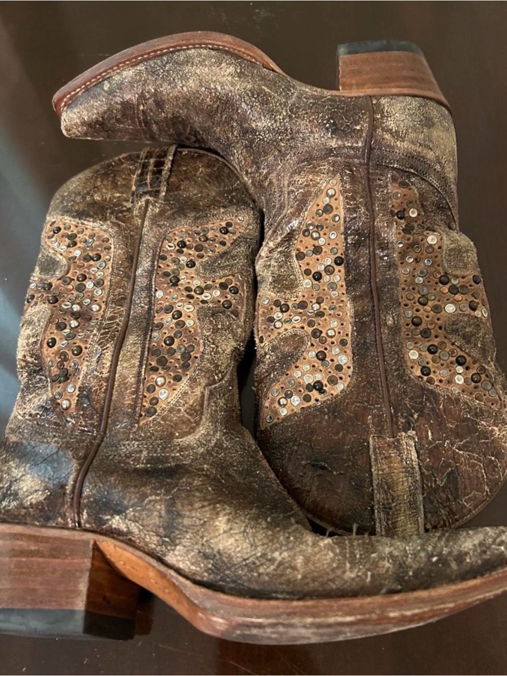 Frye Brown Metallic Studded Western Boots